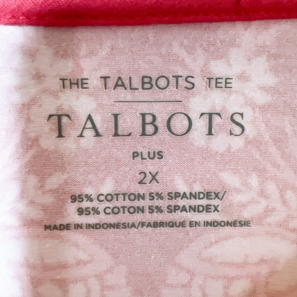 Talbots Plus 2X Red Pink Batik Paisley Medallion Boatneck 3/4 Sleeve Tee Top - Picture 5 of 5
